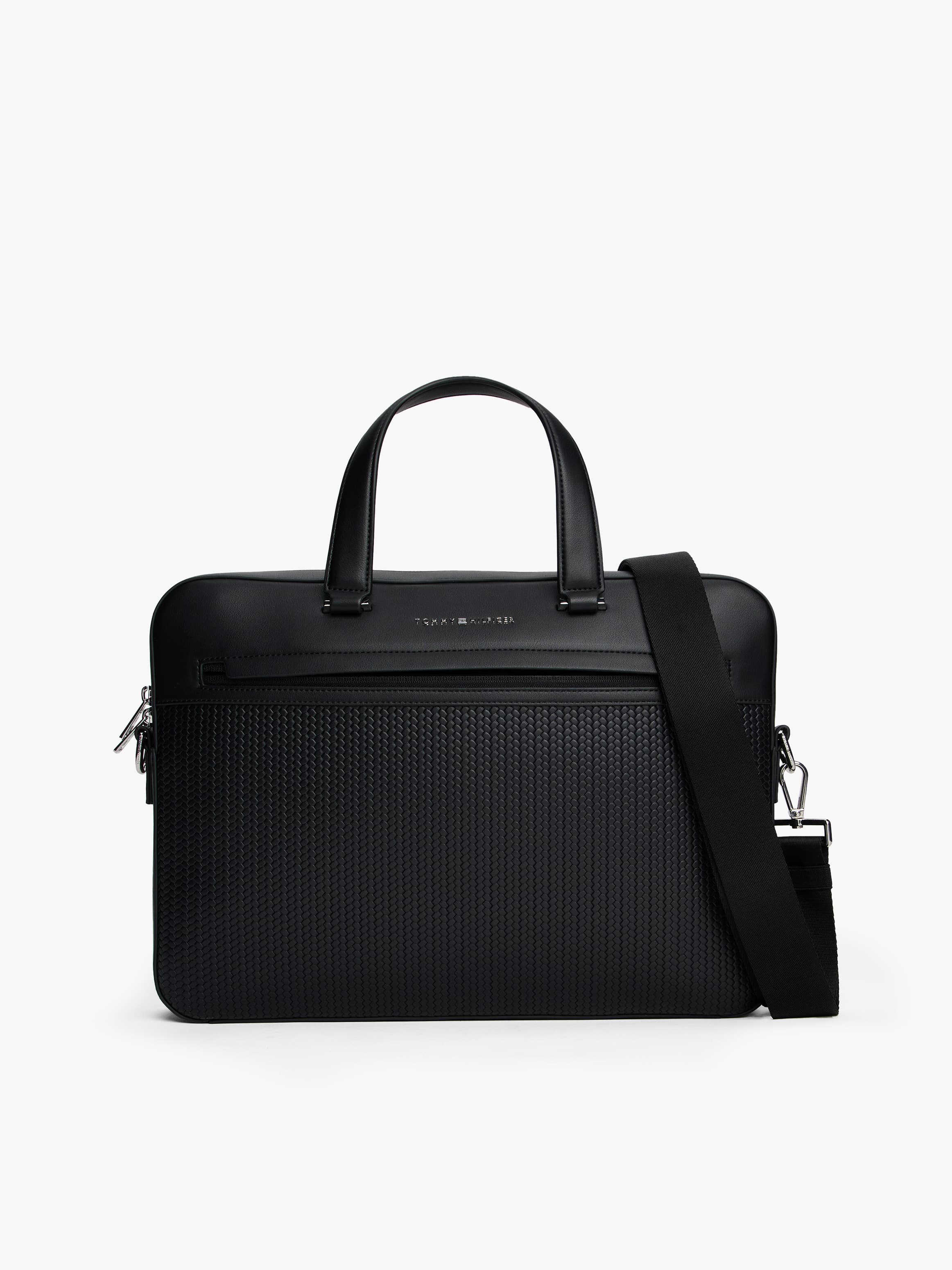 Metal Logo Woven Crossbody Laptop Bag