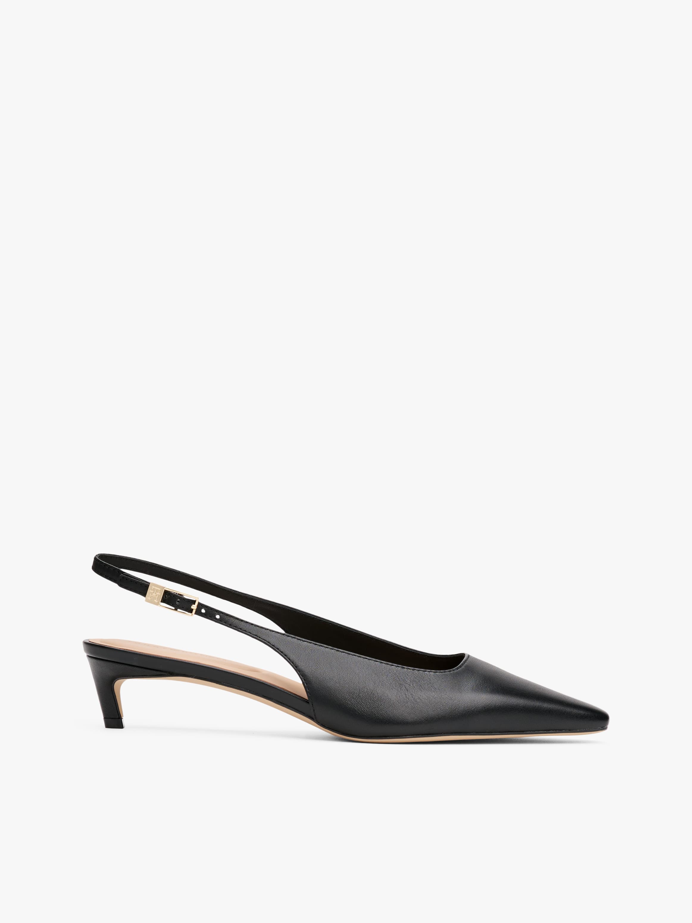 Square Leather Kitten Slingback Heeled Sandals