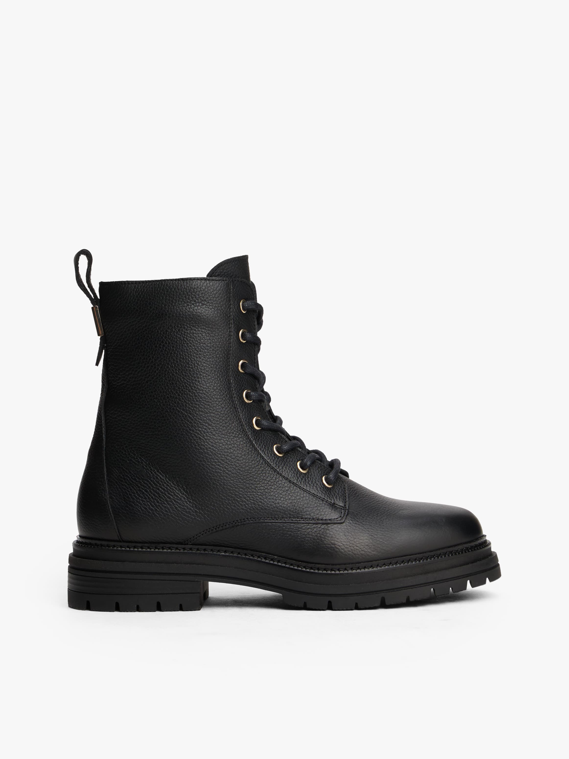 Pebble Grain Leather Chunky Boots