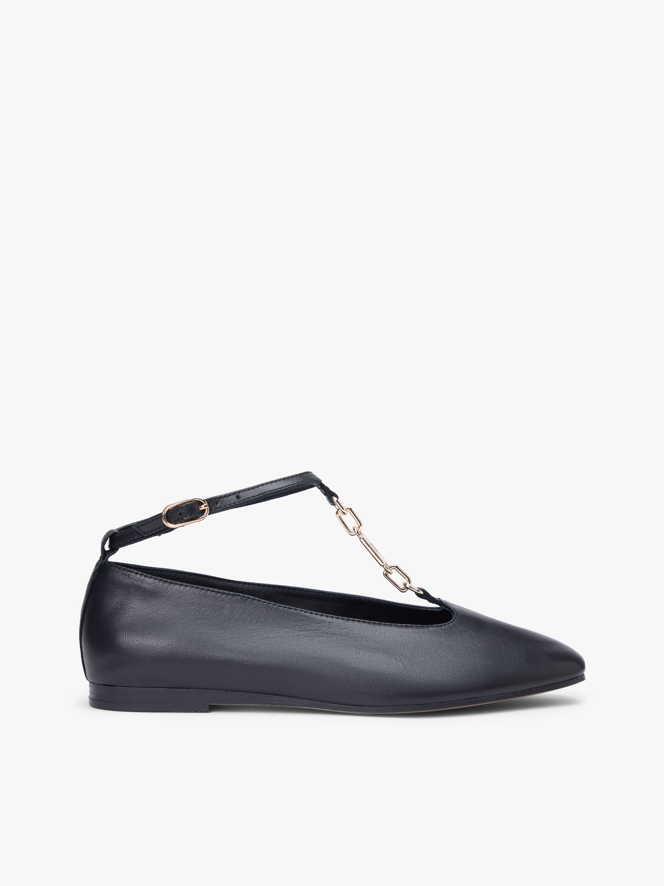 Leather T-Bar Chain Ballerinas
