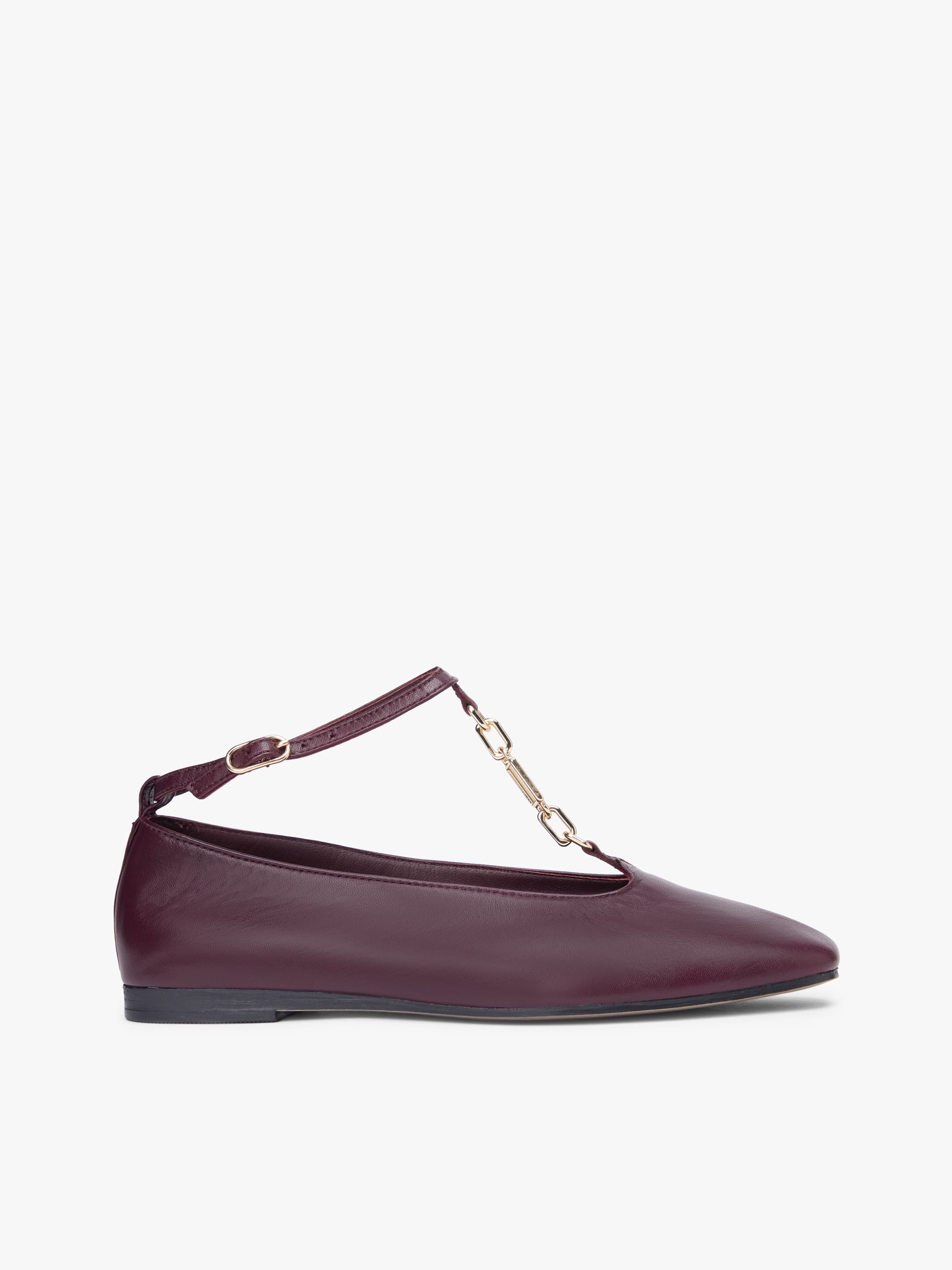 Leather T-Bar Chain Ballerinas