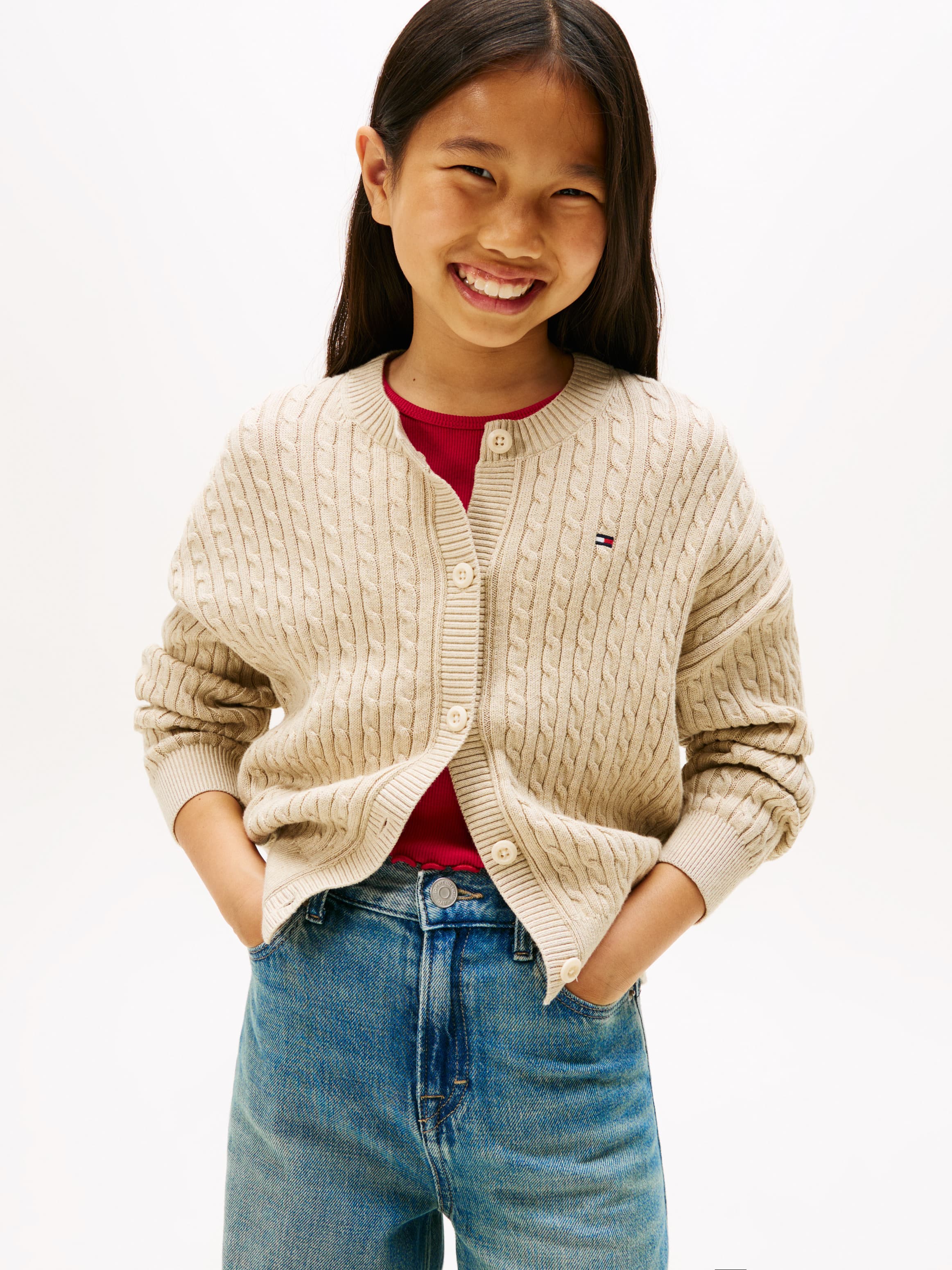 Cable Knit Relaxed Balloon Sleeve Cardigan
