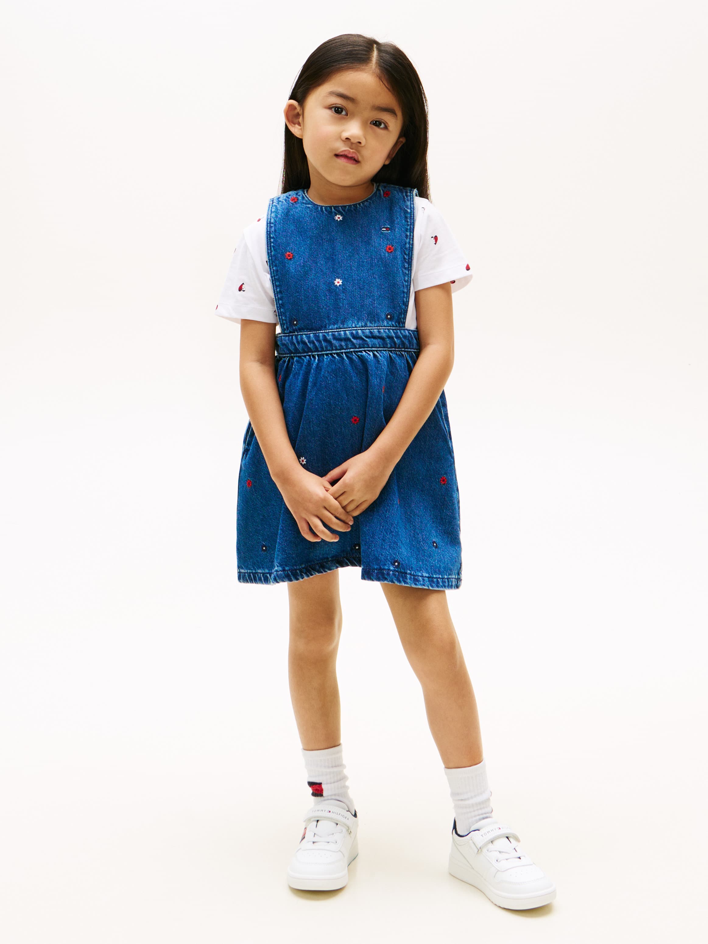 Floral Embroidery Denim Pinafore Dress