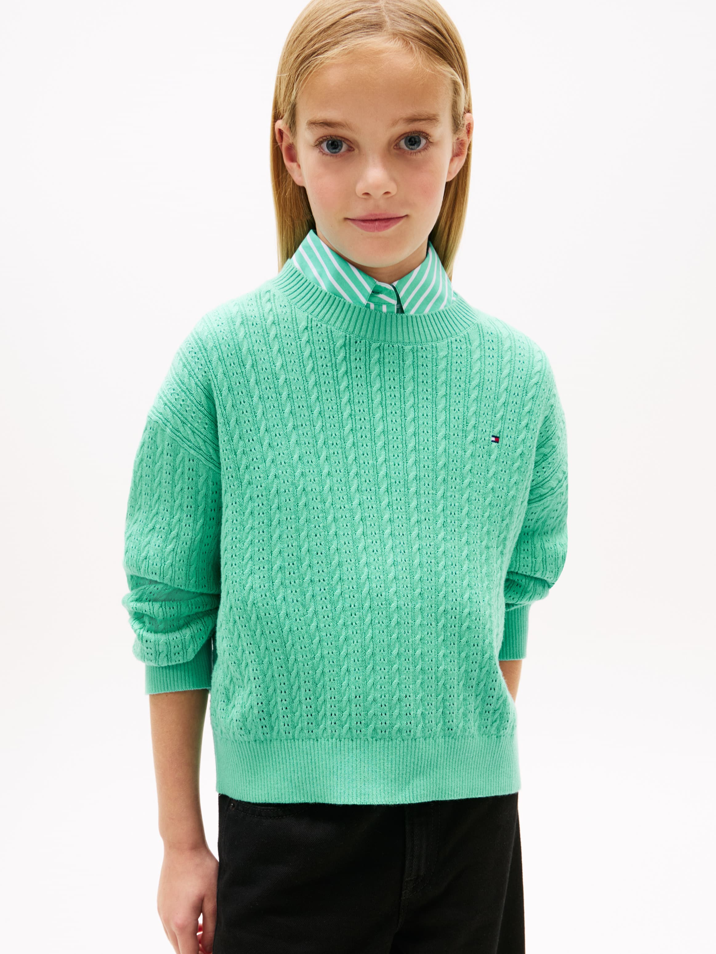 Pointelle Cable Knit Relaxed Jumper