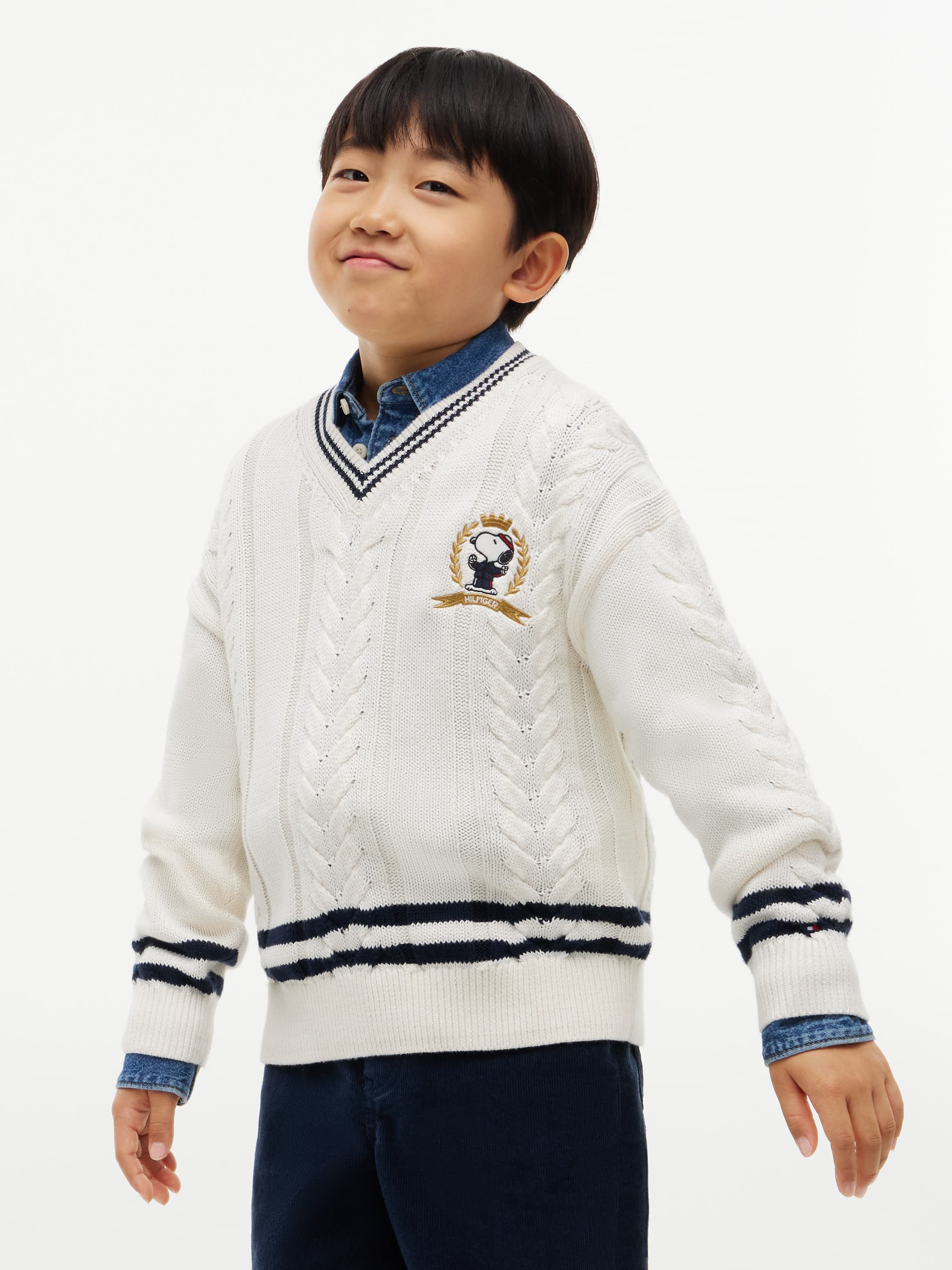 Peanuts® Crest Embroidery Cable Knit Jumper