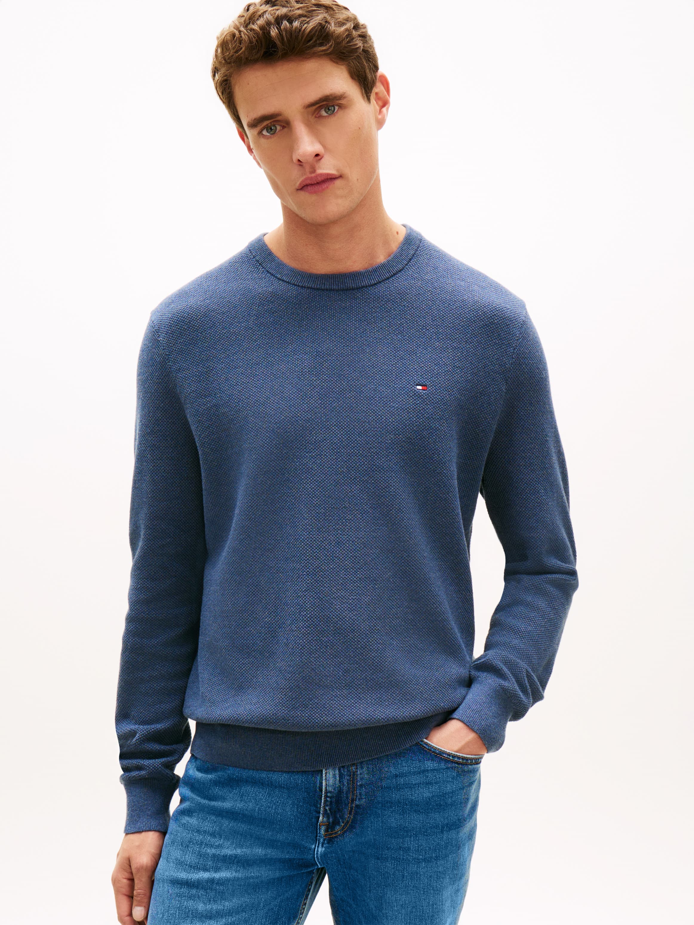 Flag Embroidery Textured Crew Neck Jumper