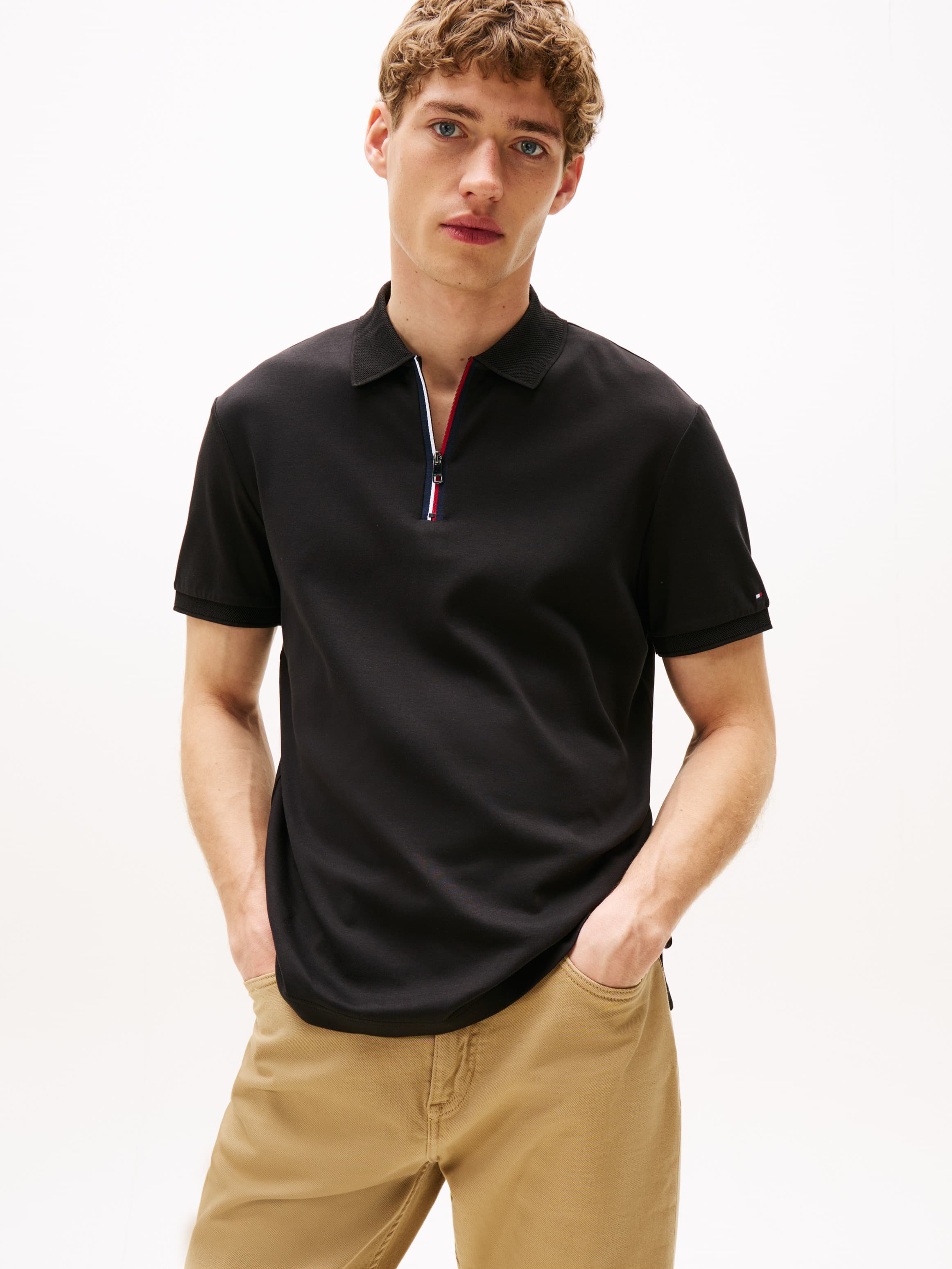 Regular Signature Zip Placket Polo Shirt