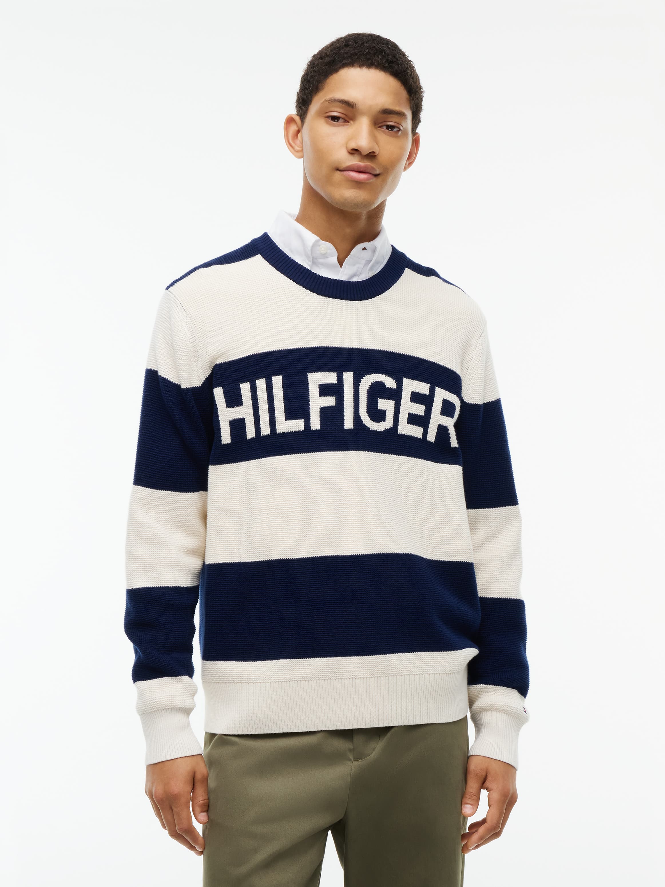 Intarsia Logo Waffle Knit Relaxed Jumper