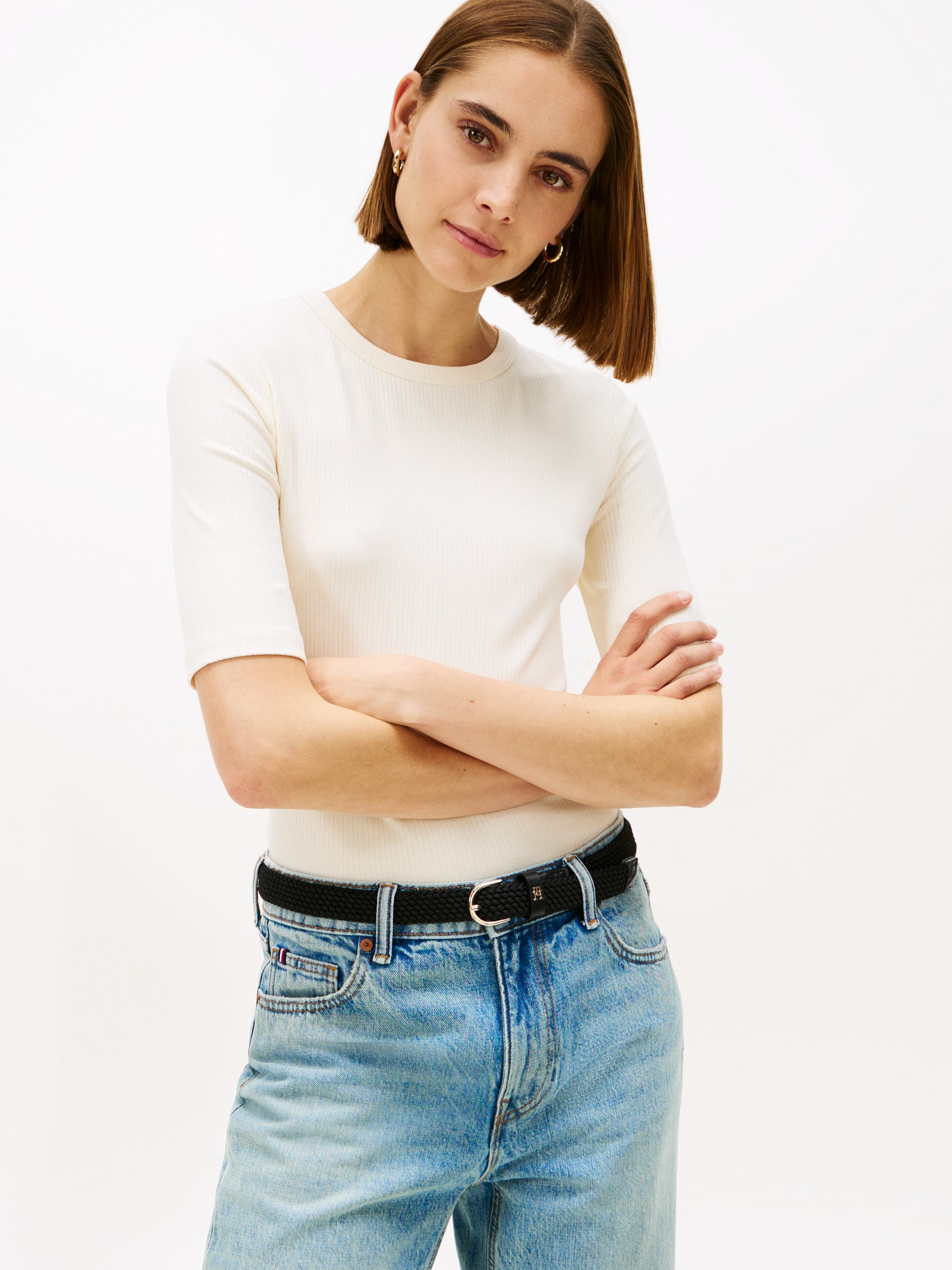 Ribbed Slim Half Sleeve T-Shirt
