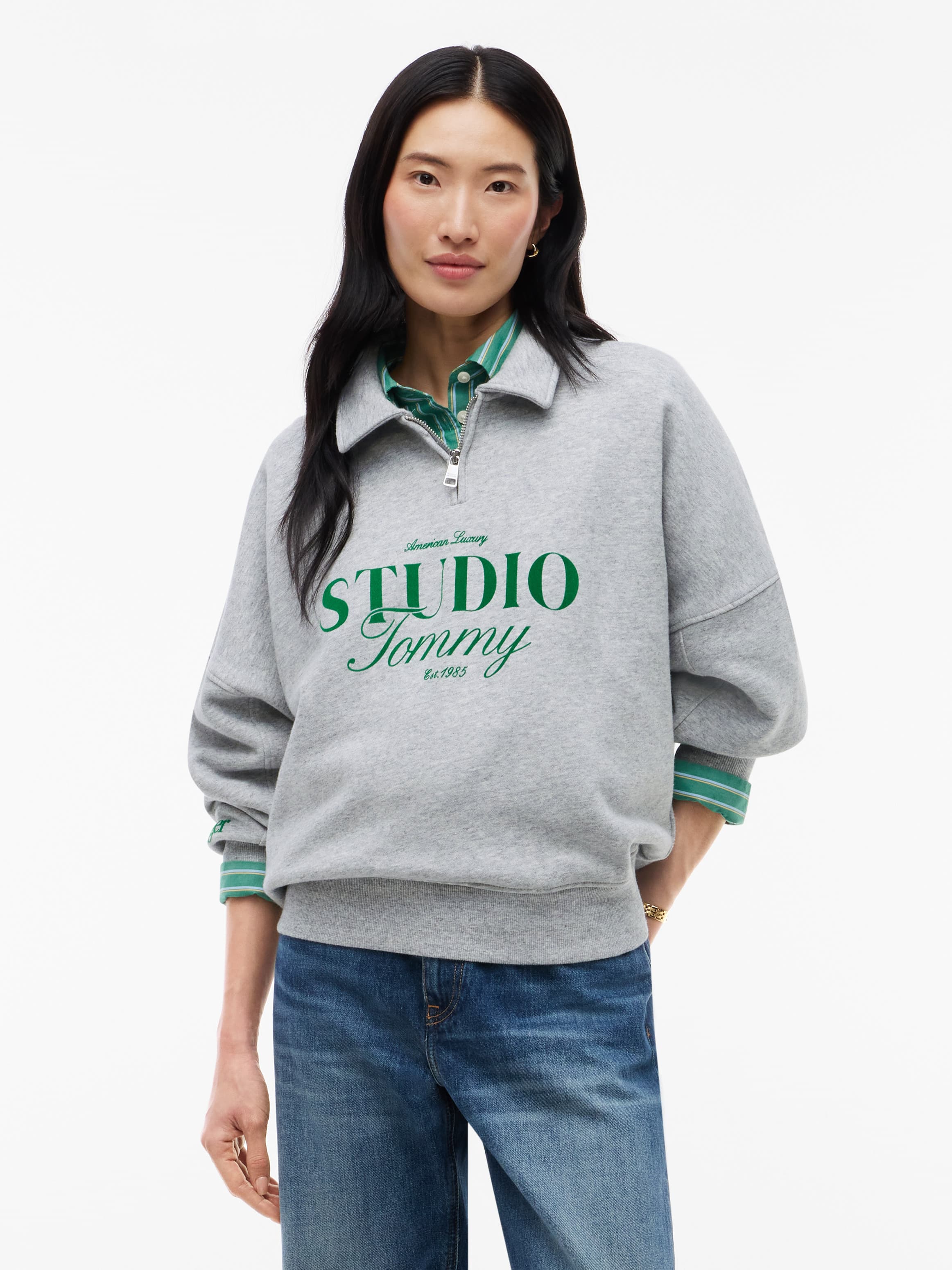 Relaxed Quarter-Zip Polo Collar Sweatshirt