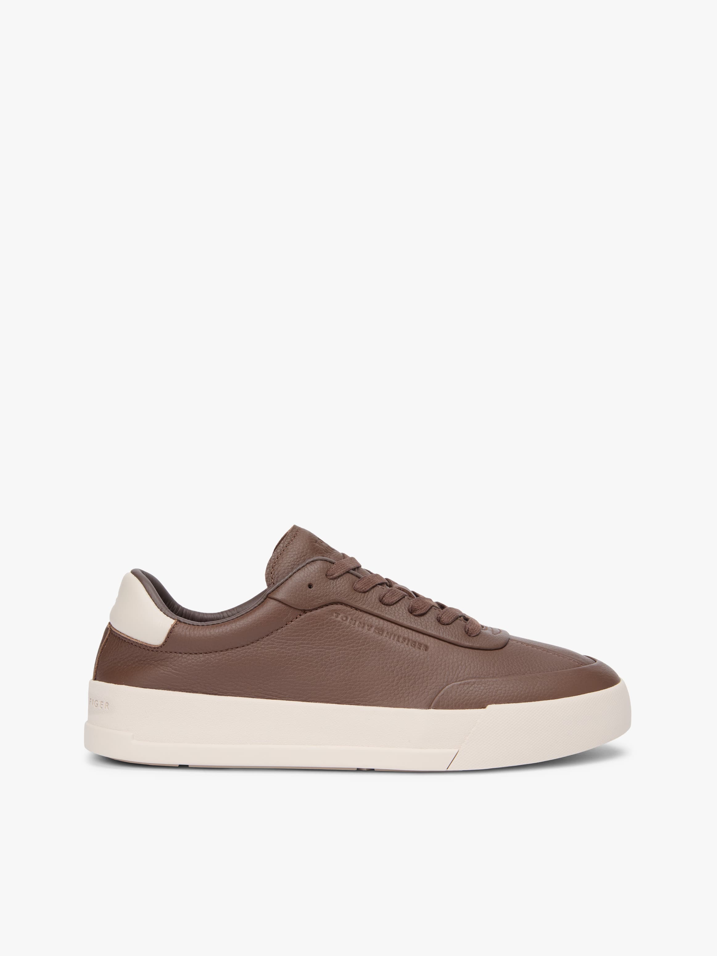 Leather Debossed Logo Court Trainers