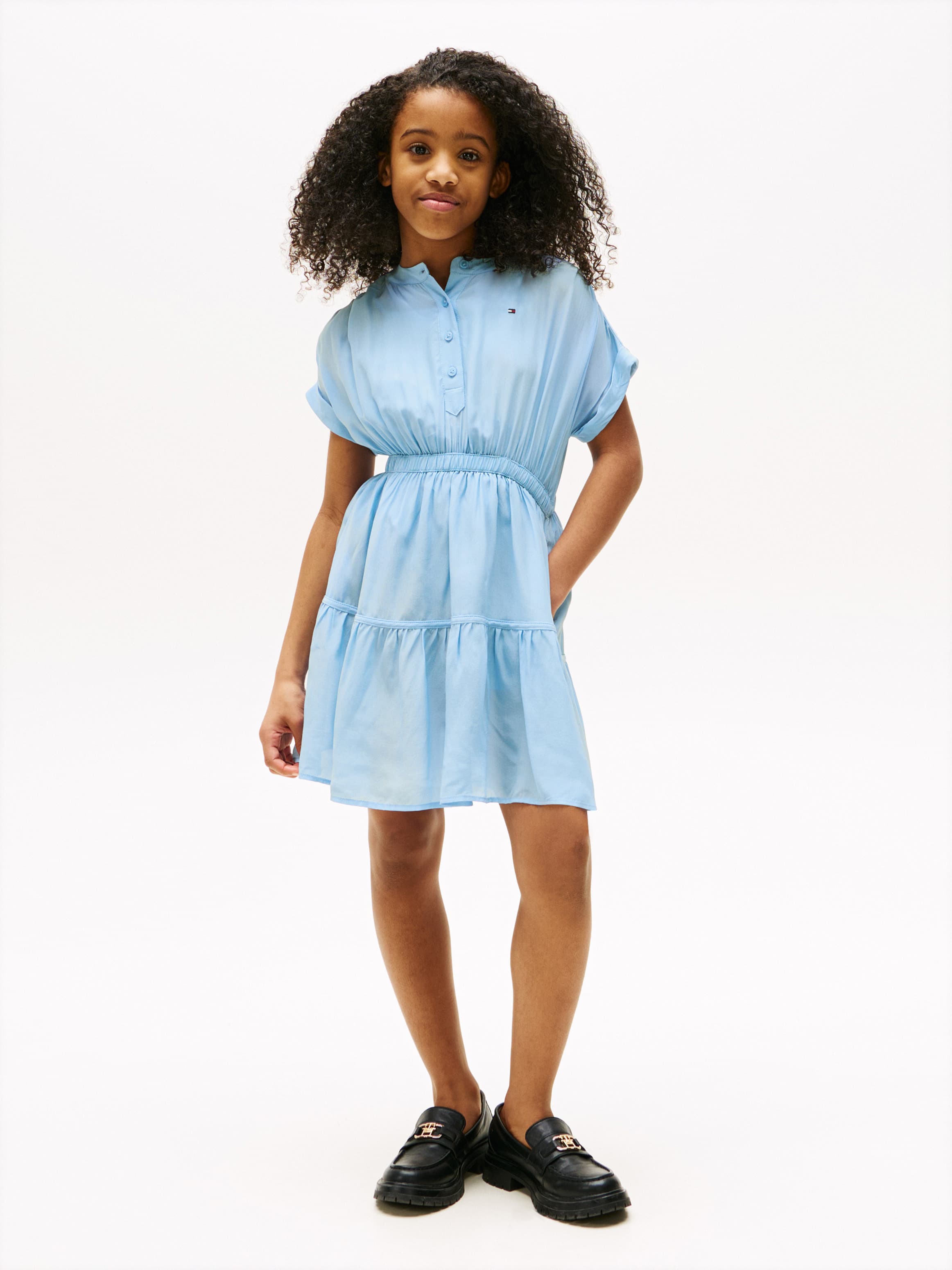Short Sleeve Tiered Shirt Dress