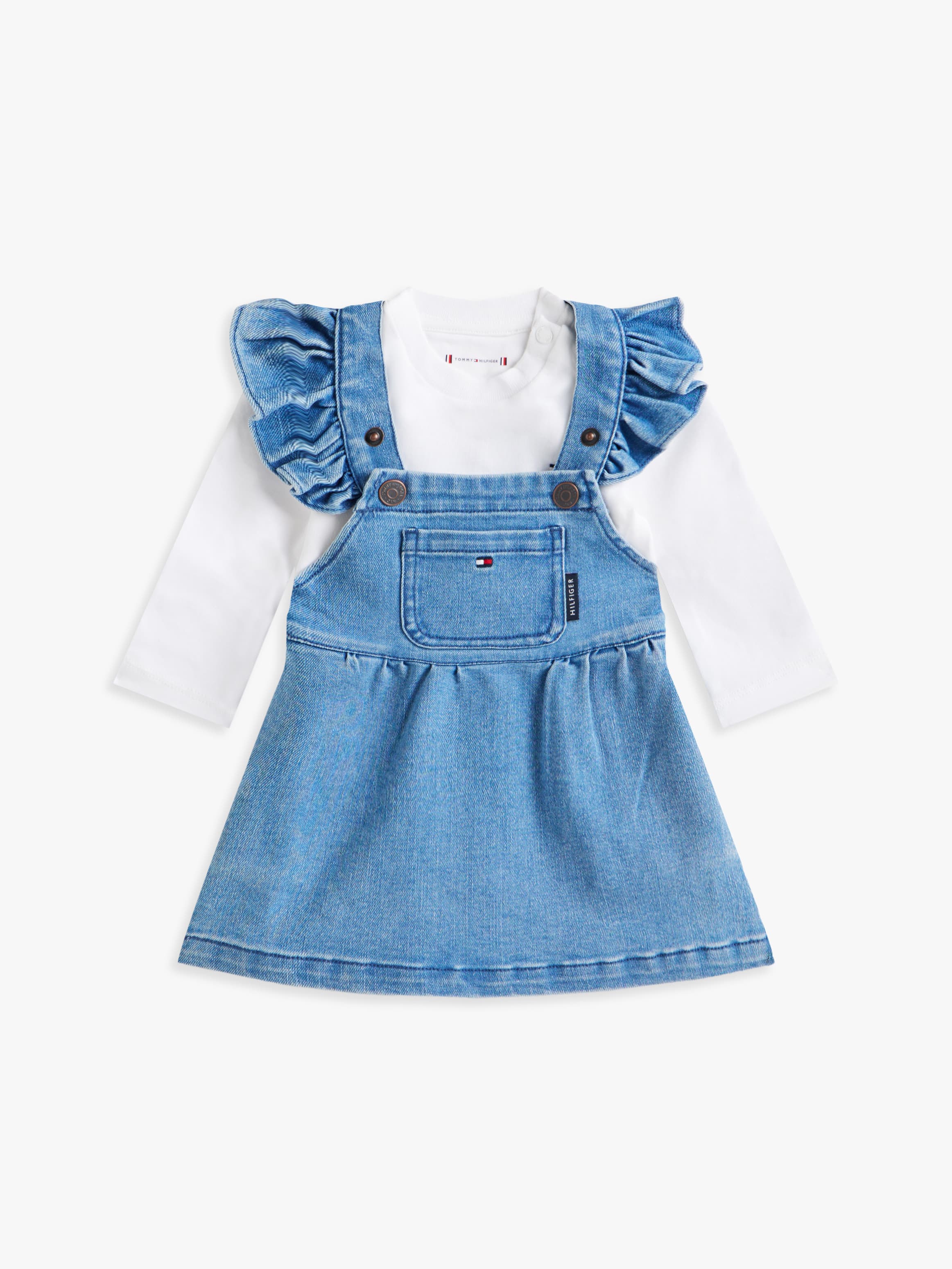 Denim Dungaree Dress and T-Shirt Set