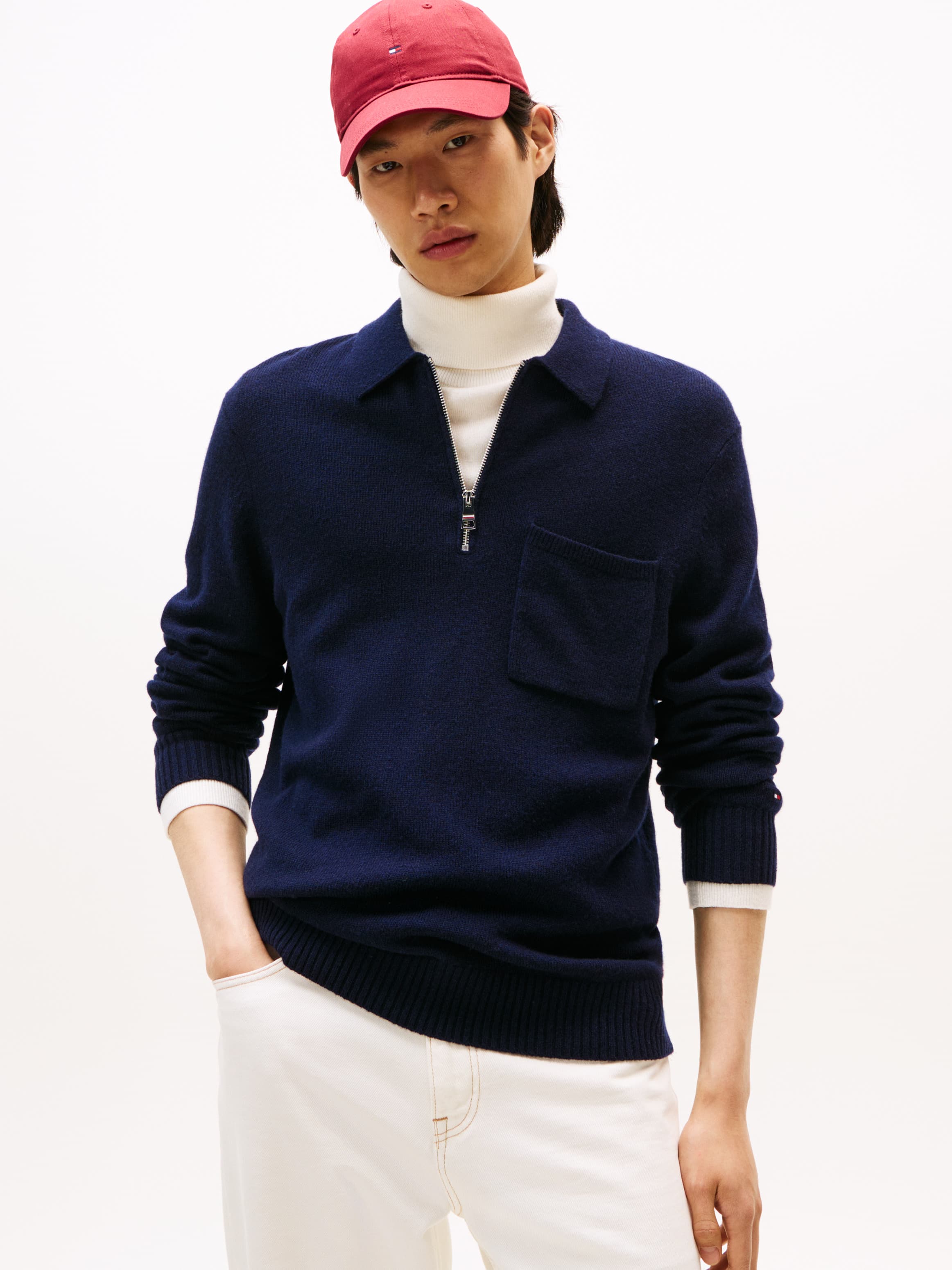 Pure Lambswool Zip Placket Polo Jumper