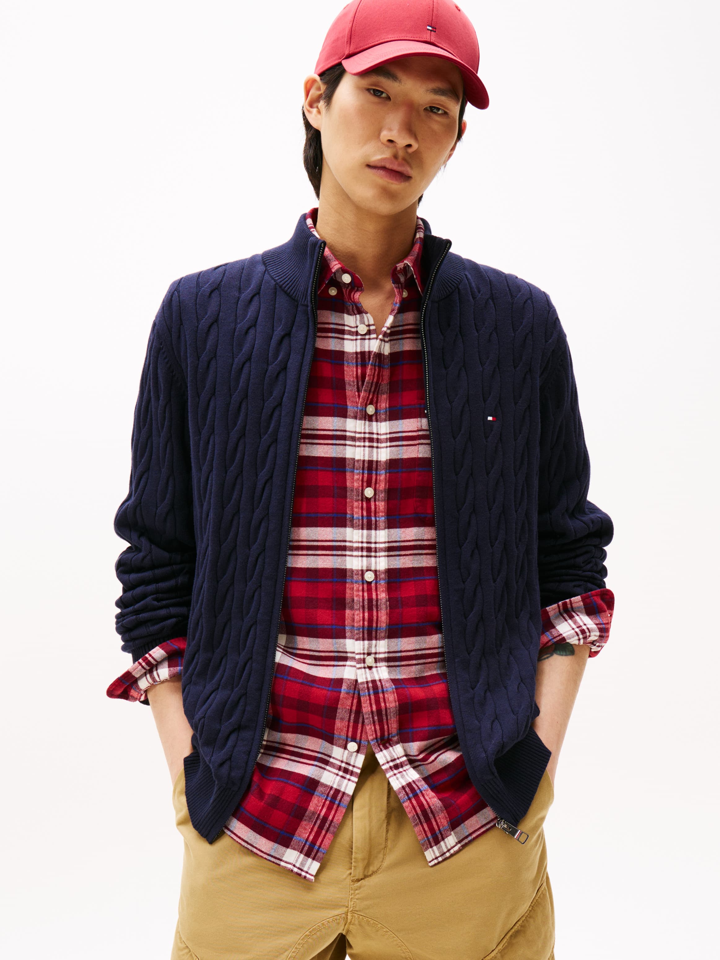 Zip-Thru Cable Knit Jumper