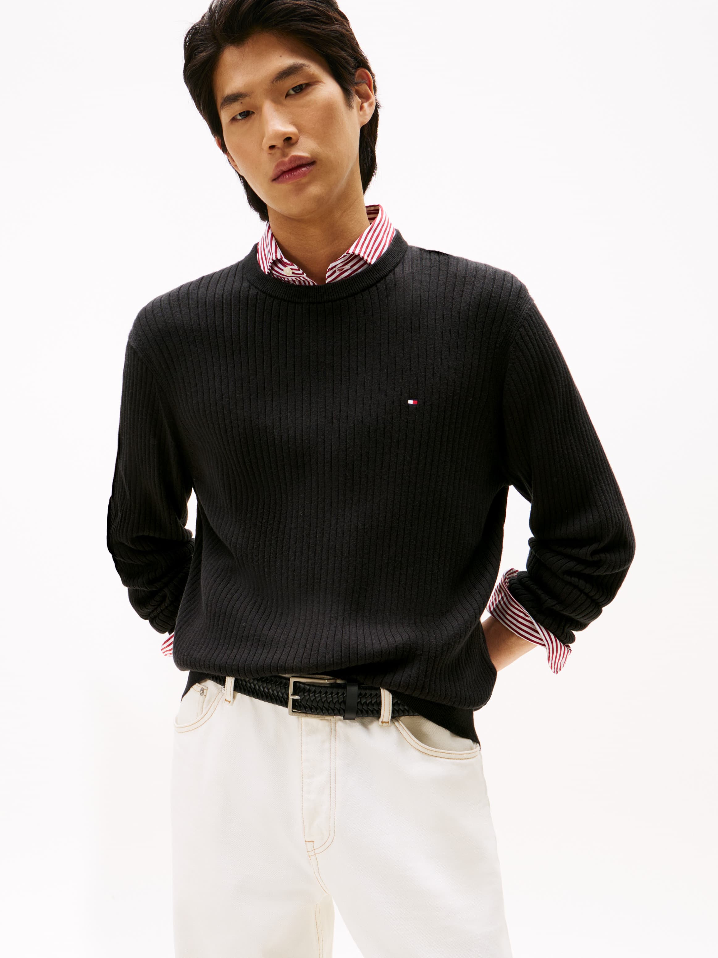 Rib-Knit Crew Neck Jumper with Cashmere
