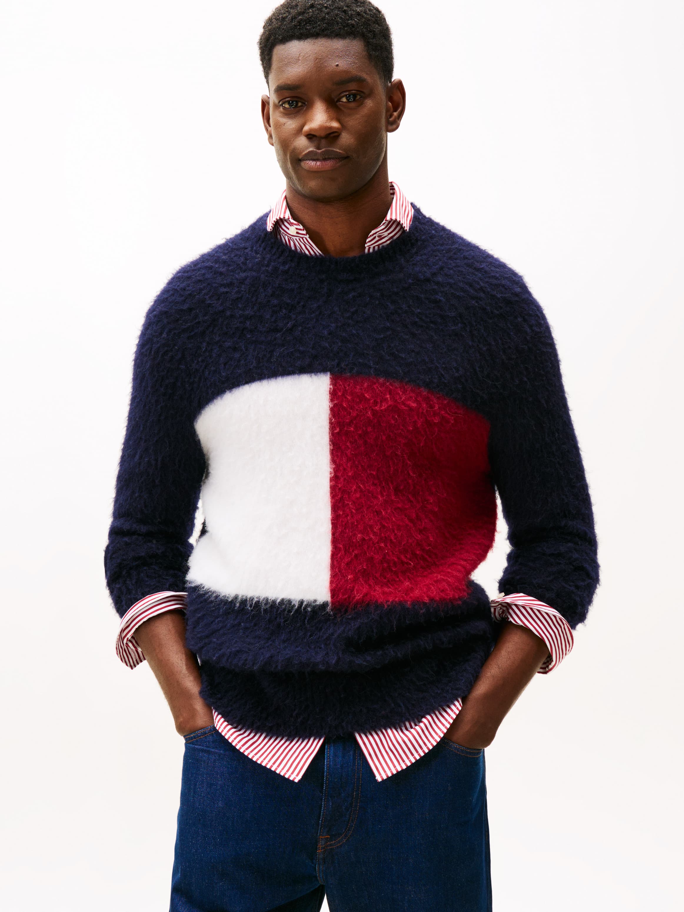 Oversized Flag Relaxed Jumper with Alpaca