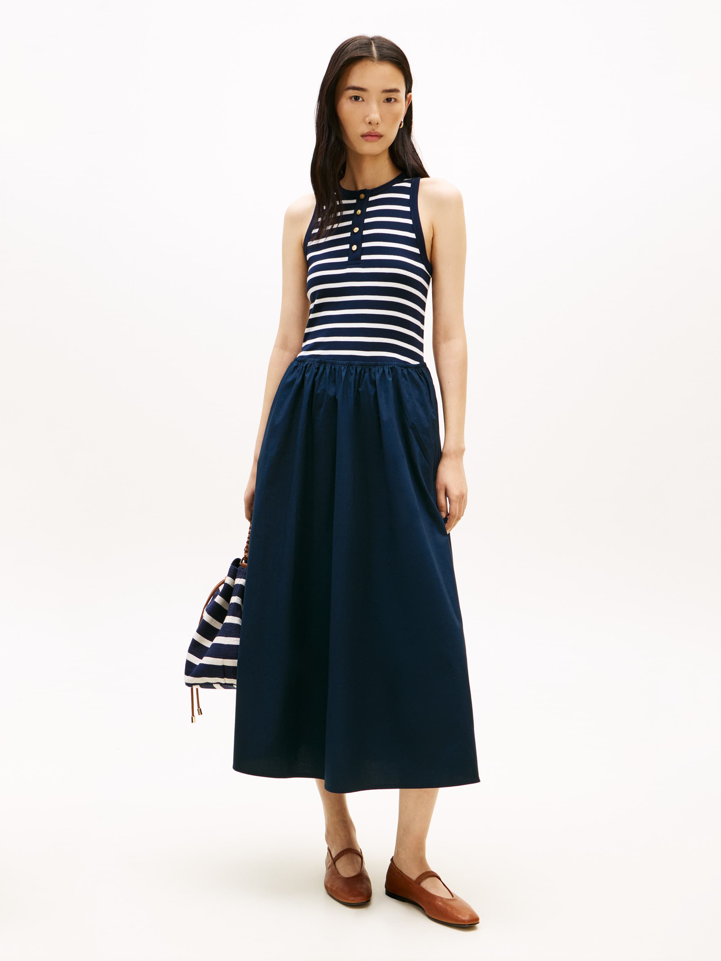 Gold-Tone Button Sleeveless Maxi Dress