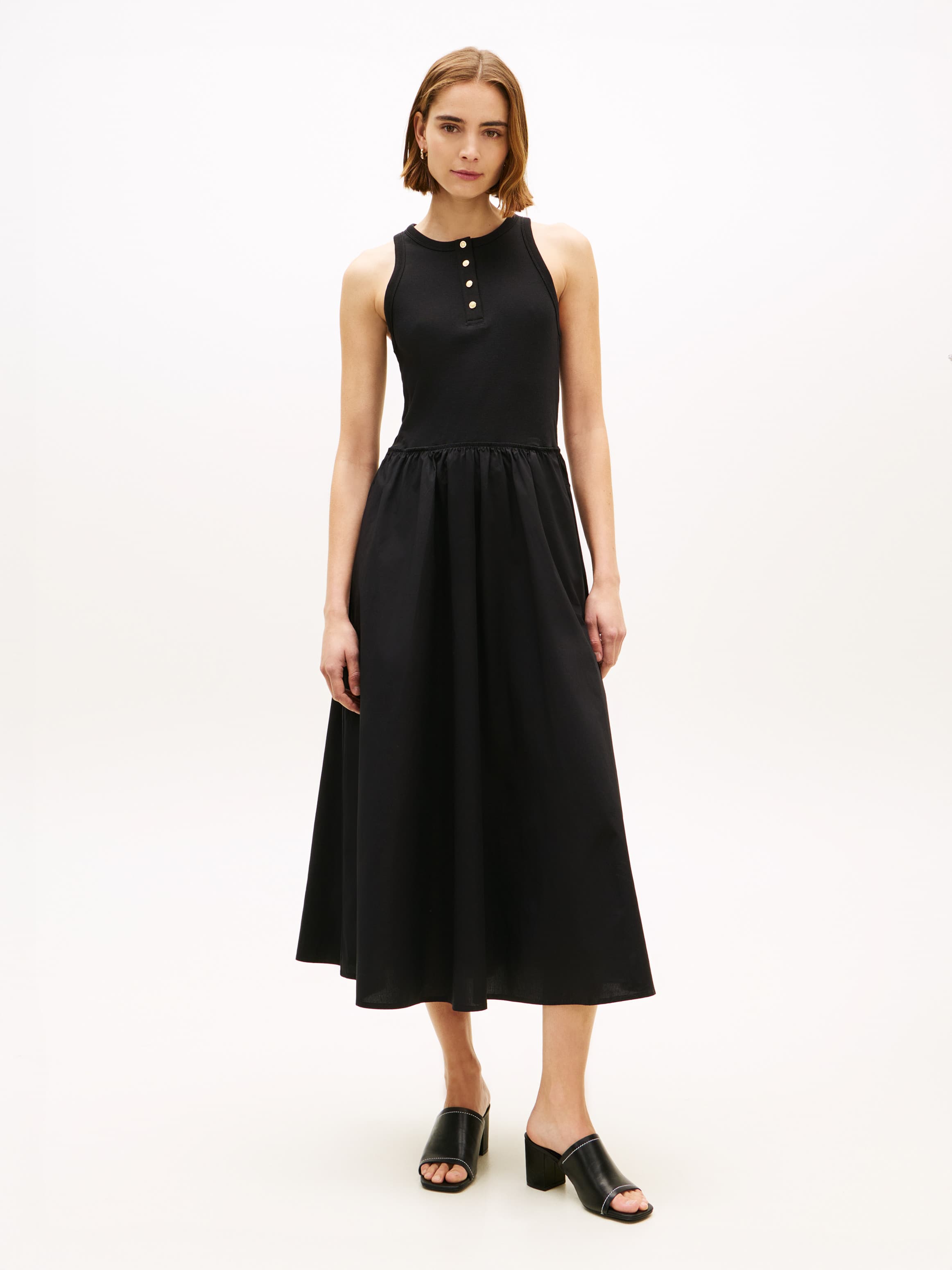 Gold-Tone Button Sleeveless Maxi Dress