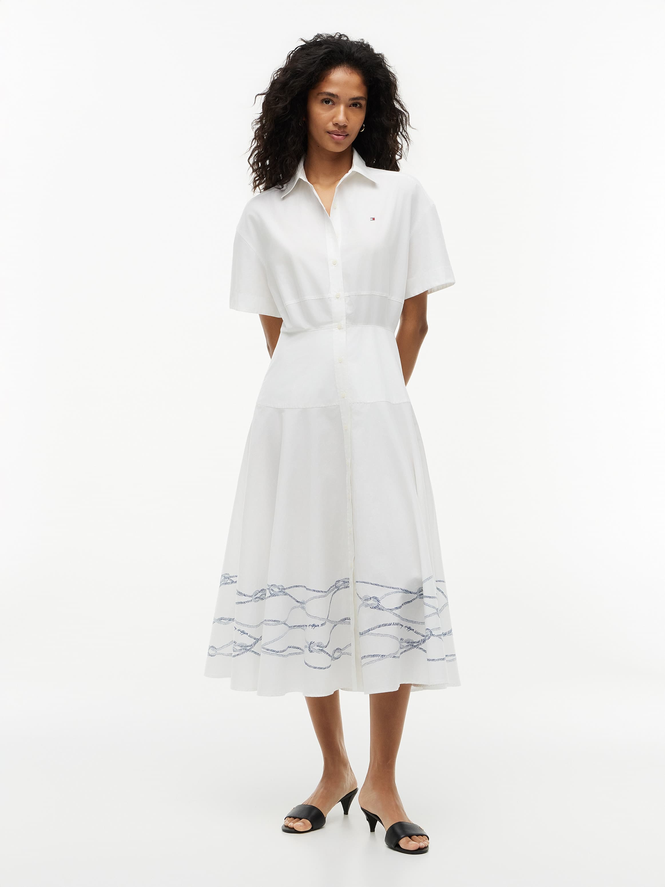 Fit and Flare Poplin Midi Shirt Dress