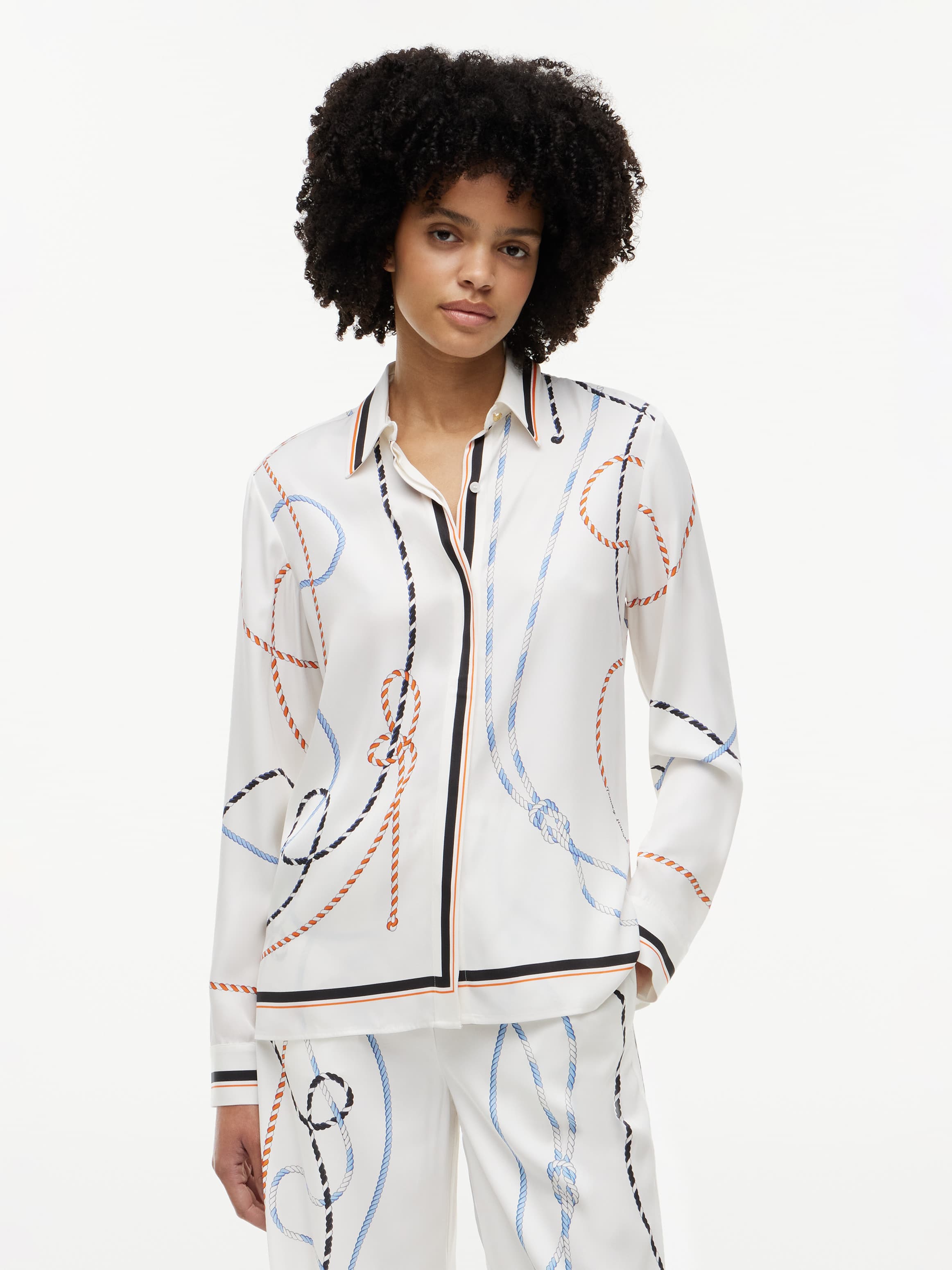 Regular Fit Rope Print Gold-Tone Button Shirt